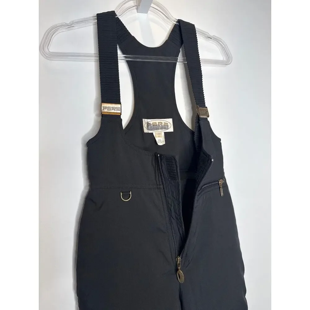 Vintage 1980s–90s Fera Black Quilted Ski Bib Overalls with stirrups 4 petite